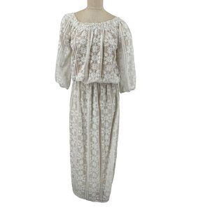 Melissa Odabash White embroidered Lined Maxi Dress olivia  one size 3/4 sleeve